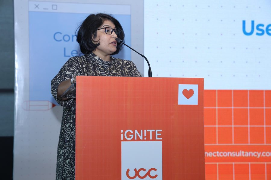 A speaker at the IGNITE podium